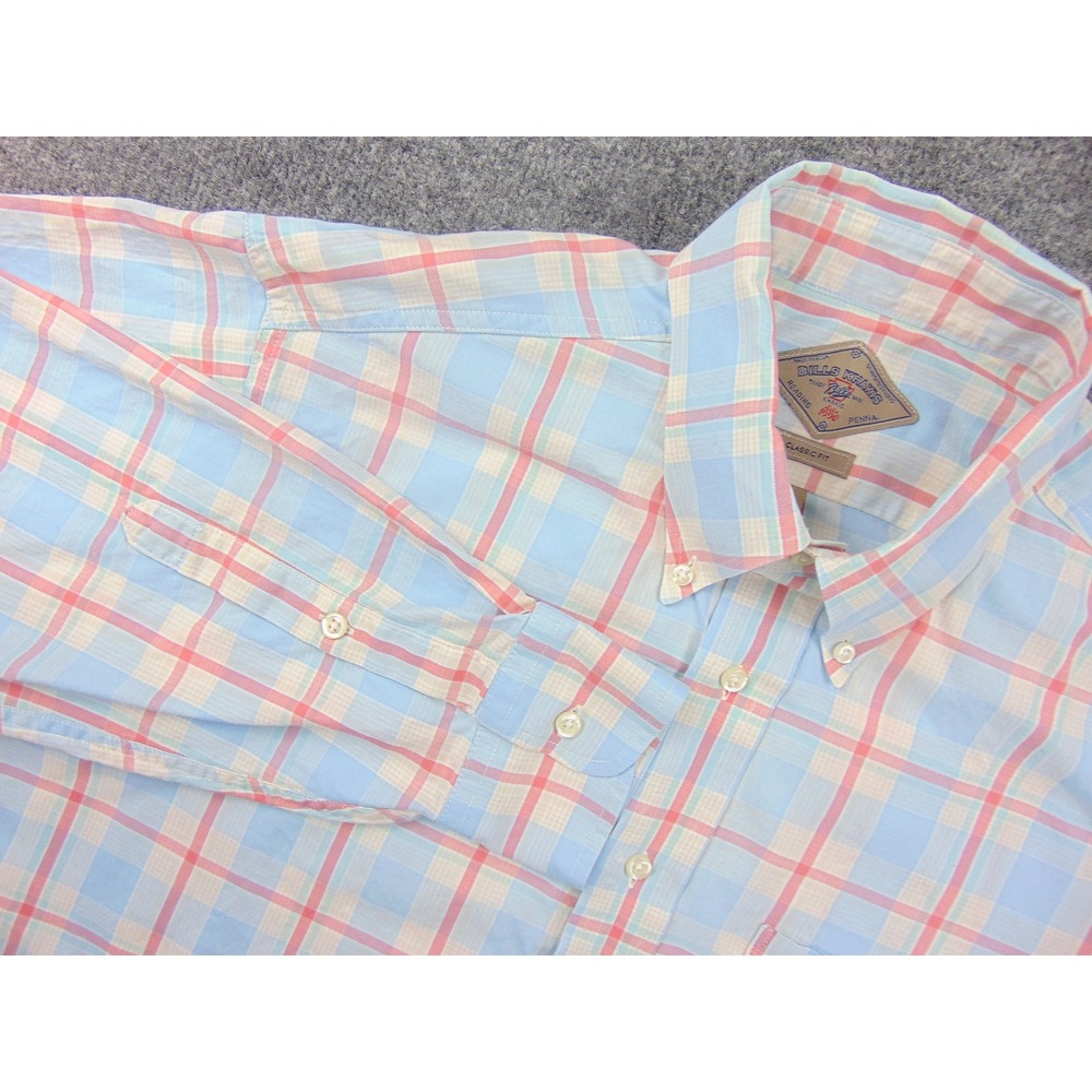 Bills Khakis Shirt Mens Large Classic Fit‎ Blue Pink Plaid Long Sleeve FLAW